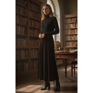 90s Dark Brown Velvet Maxi Skirt Minimalist Tadashi XS Slip Skirt